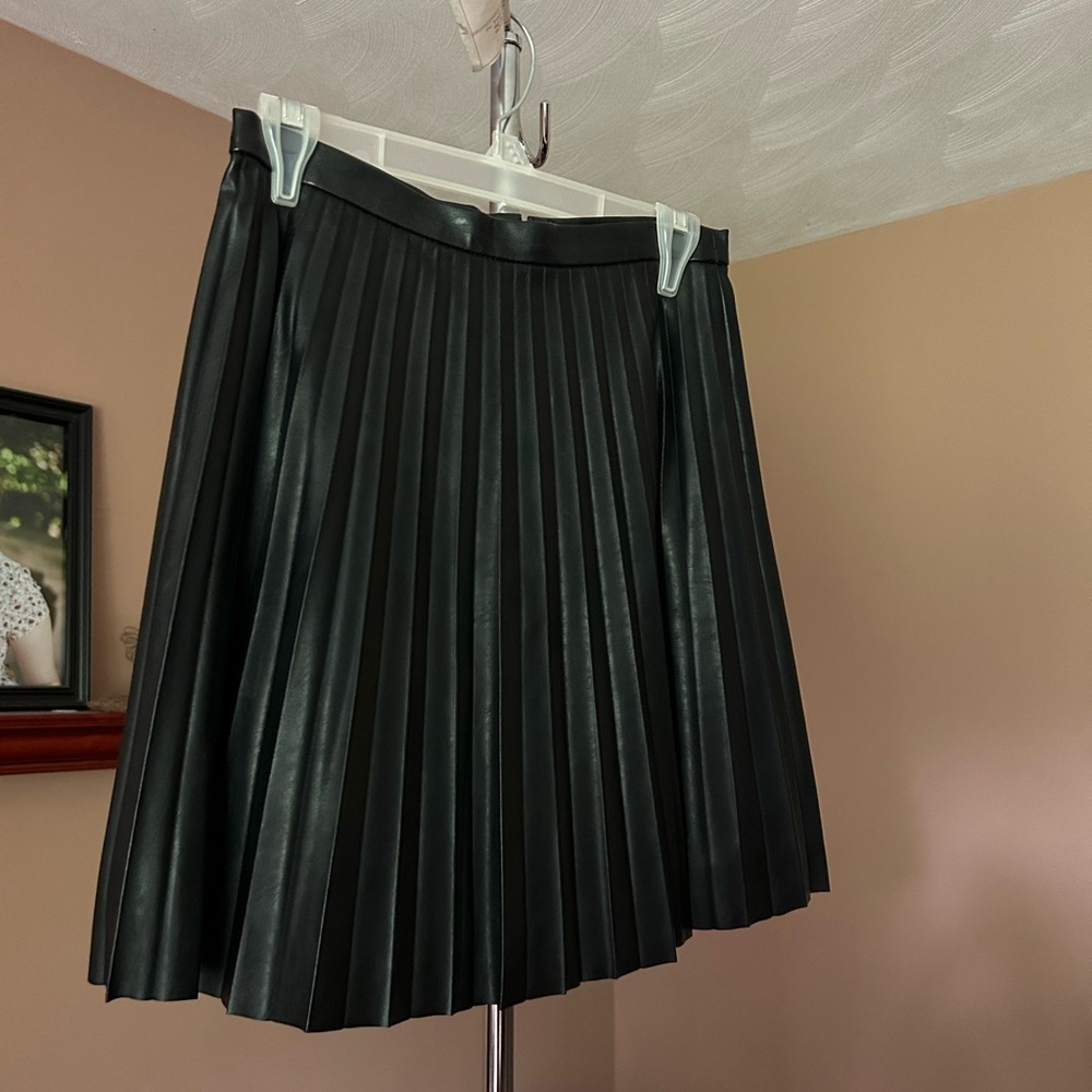 J. Crew black pleated leather skirt